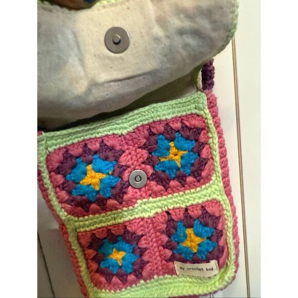 Zara Women's Flap Crochet Floral Sling Crossbody Bag Multicolor Small - Picture 6 of 9